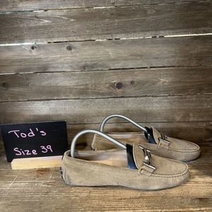 Womens Tods Taupe Suede Leather Horsebit Slip On Shoes Loafers Size EUR 39‎ US 9